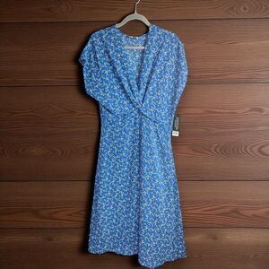 Vanessa Bruno Lona Floral Midi Dress Size 10/EU42 Blue Cottagecore Wedding NWT